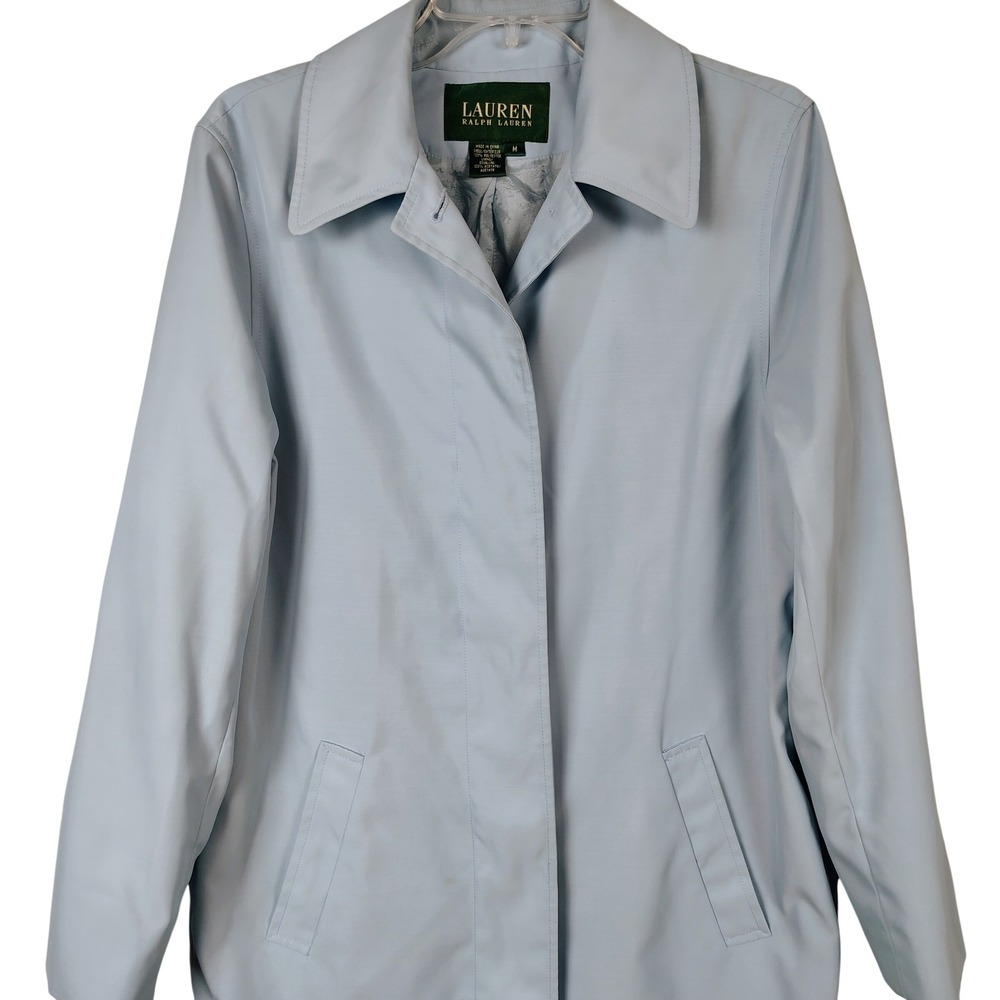Lauren Ralph Lauren Womens M Car Coat Light Blue Polyester Quiet Luxury Classic
